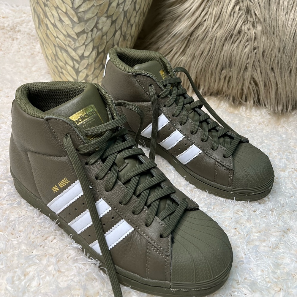 Adidas Originals Olive Green and White Pro Model Superstars